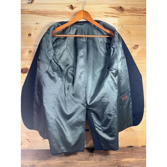 Chaps Ralph Lauren Vintage Men's Size 42 100% Virgin Wool Gray Striped Two Butto - Picture 8 of 16